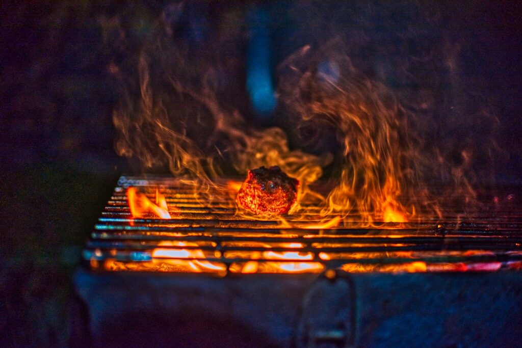 mini burger grilling at night
