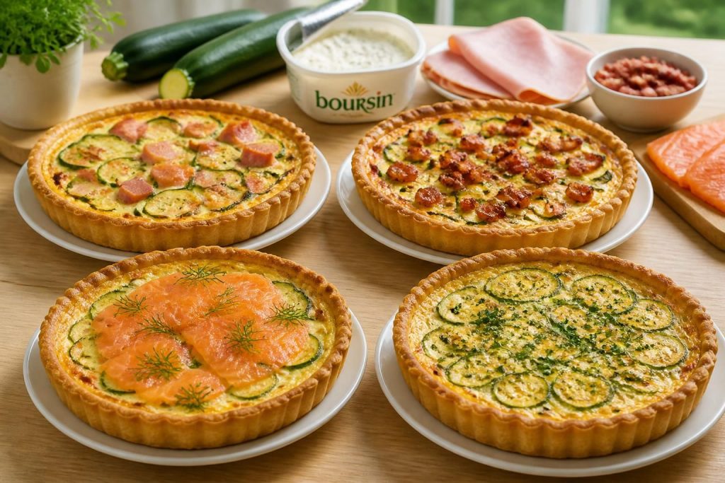 découvrez nos recettes savoureuses de quiche courgette boursin, déclinées avec jambon, lardons ou saumon pour des repas gourmands et faciles à préparer.
