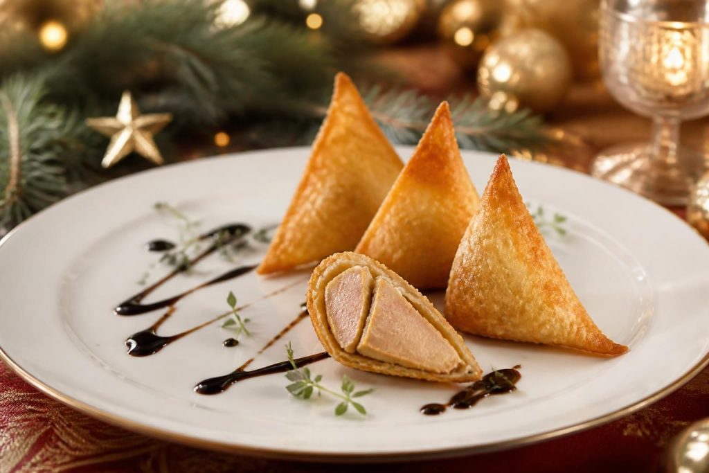 découvrez notre recette festive et originale de samoussa au foie gras, idéale pour surprendre vos invités avec une touche gourmande et élégante.