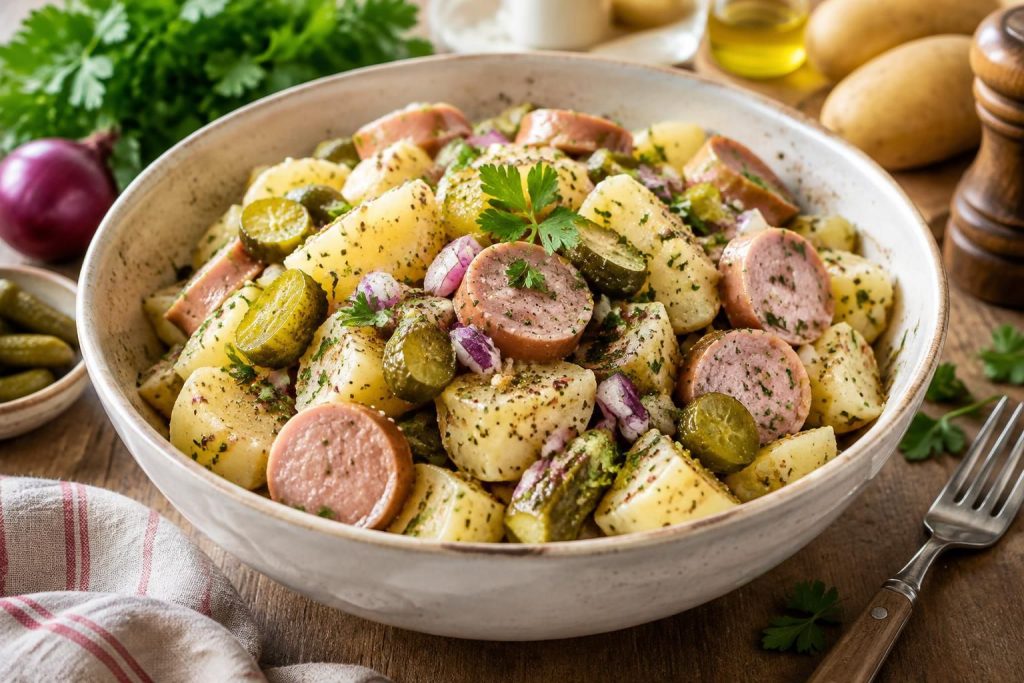 découvrez une recette simple et savoureuse de salade de pommes de terre au cervelas, idéale pour un repas convivial et facile à préparer.